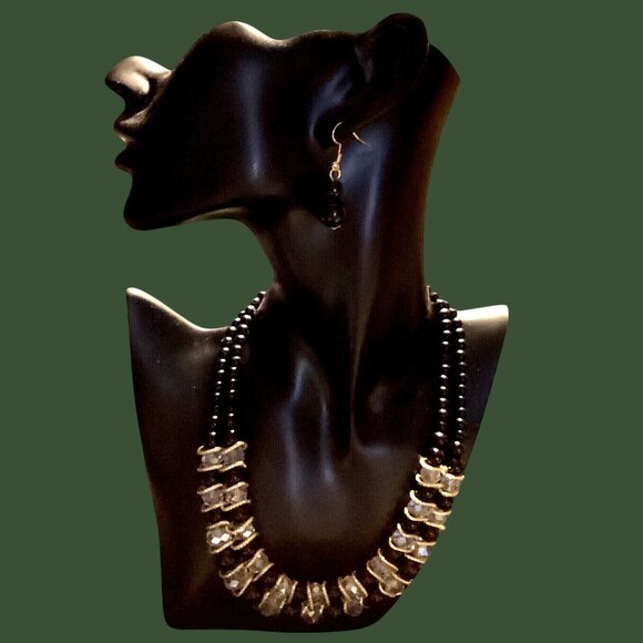 Crystal and pearl like beaded necklace and earrings.  Very chic - Picture 1 of 2